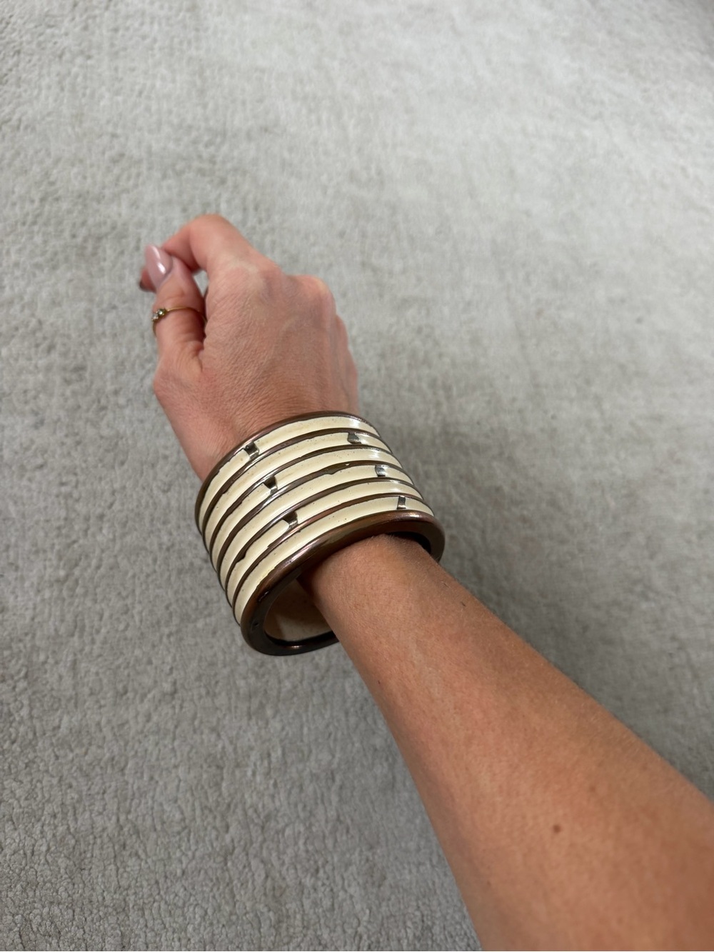 Marni Cream and Brown Wide Resin Bangle Bracelet